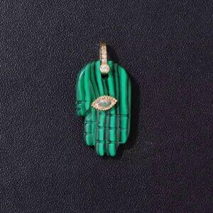 Hamsa Fatima Hand MalachiteNatural Stone Pendant Charm